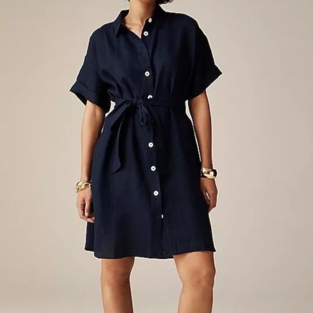 J.Crew Capitaine Linen Shirtdress Blue Tall Large